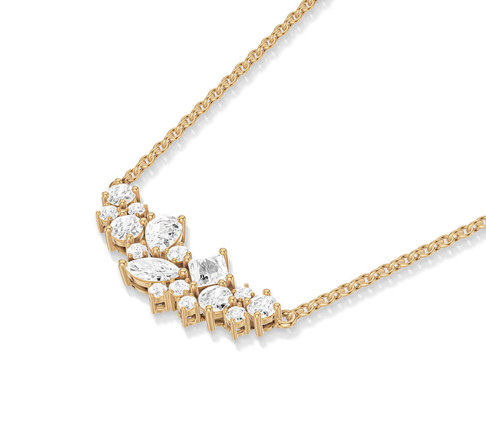 Mixed Shape Diamond Cluster Necklace in 14K Yellow Gold