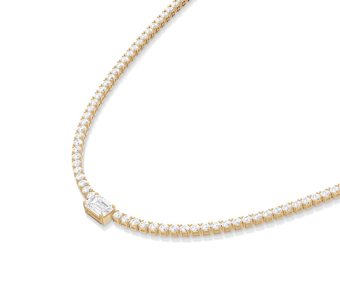 Emerald Cut Centerpiece Diamond Tennis Necklace