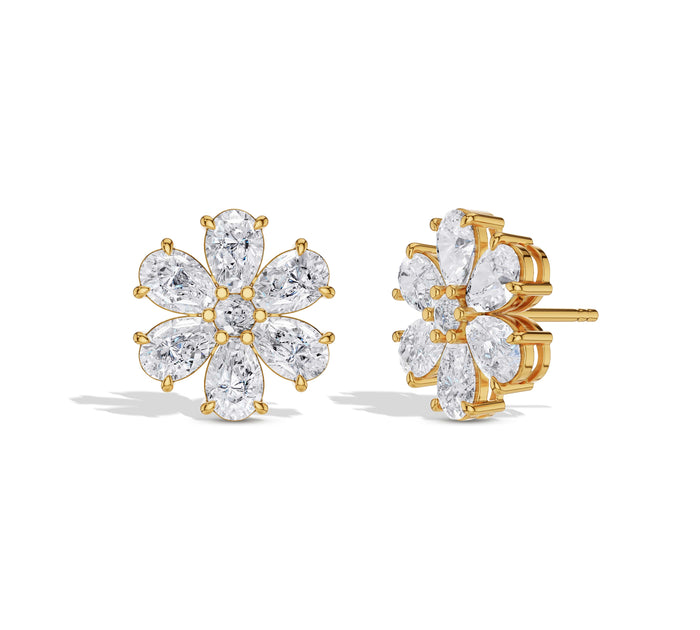 Pear Diamond Floral Stud Earrings