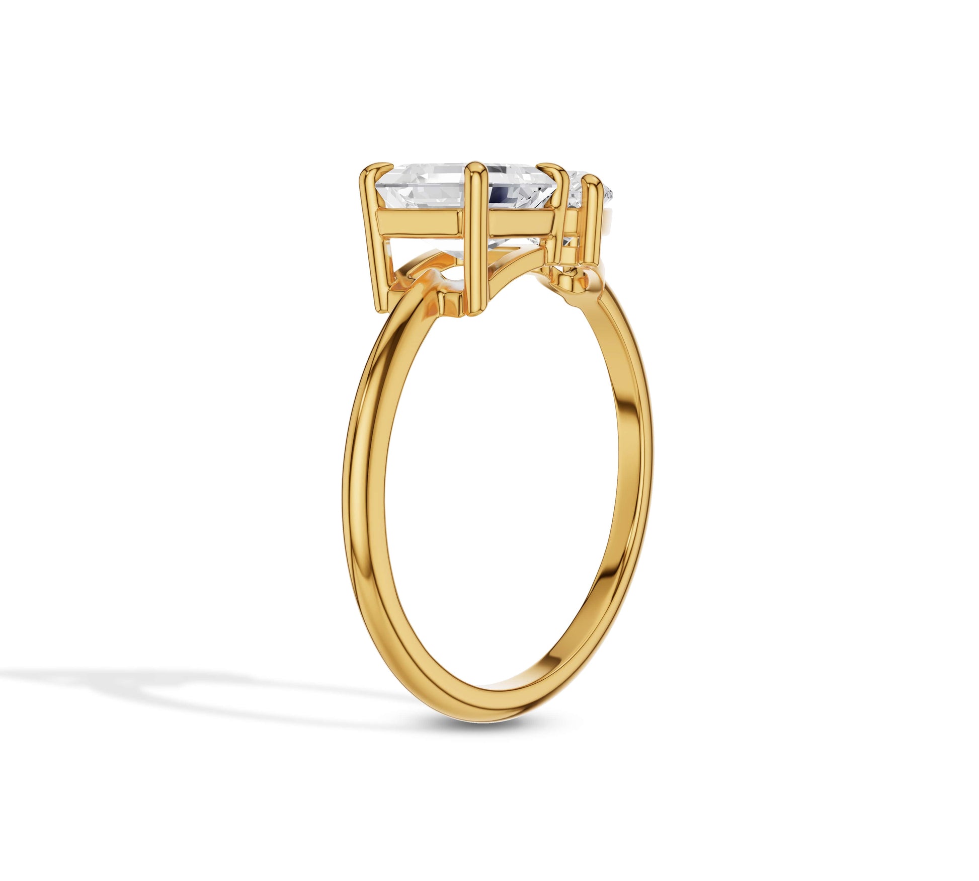 Dual stone engagement ring in yellow gold with lab diamonds