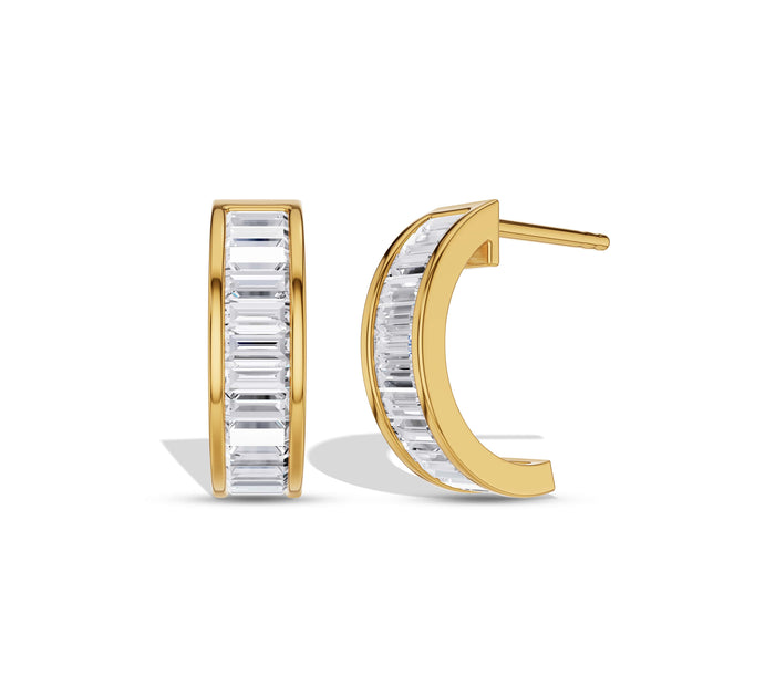 Baguette Diamond Half Hoop Earrings