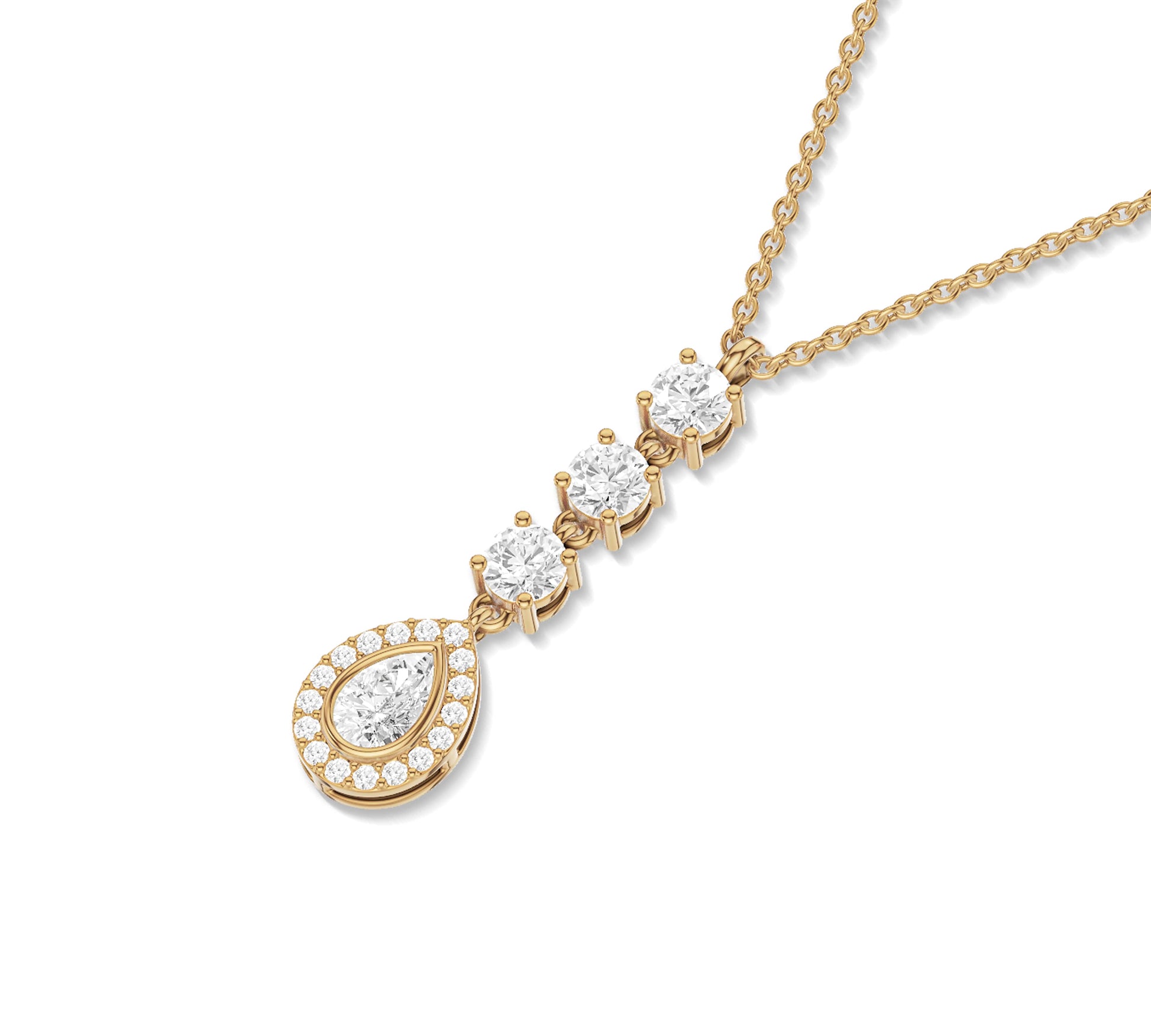 Gold drop necklace with round and pear diamonds