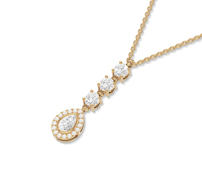 Gold drop necklace with round and pear diamonds