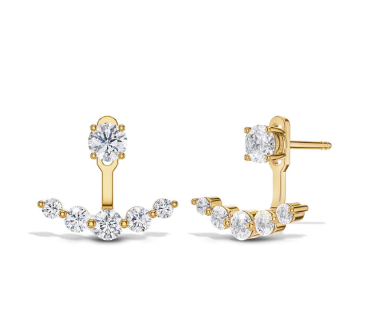 Stylish dual-part yellow gold earrings with diamonds