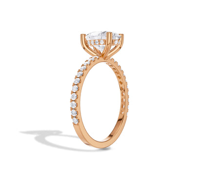 Romantic rose gold oval engagement ring with floating setting