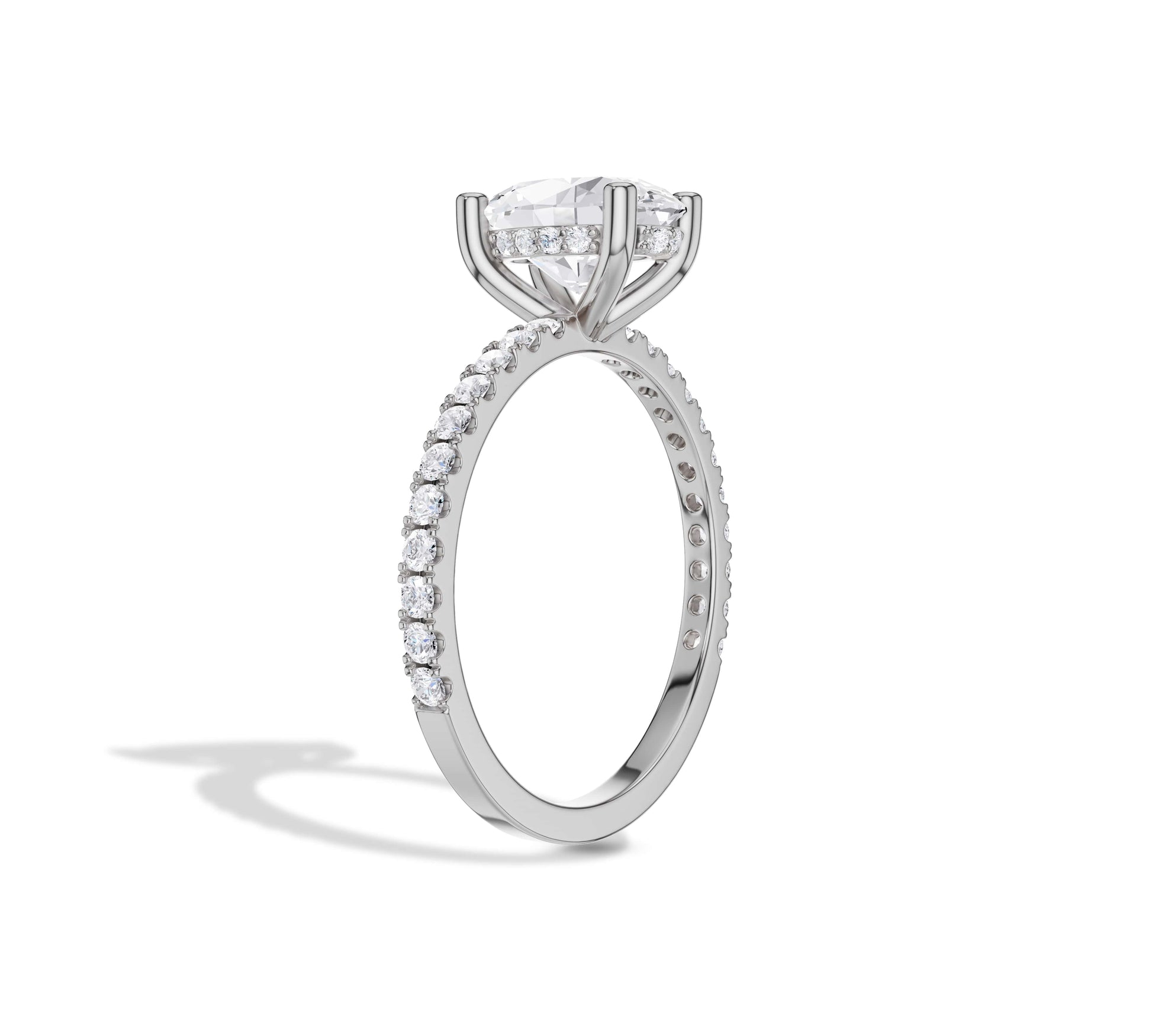 White gold hidden halo oval engagement ring