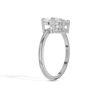 White gold lab diamond ring in modern dual-stone style