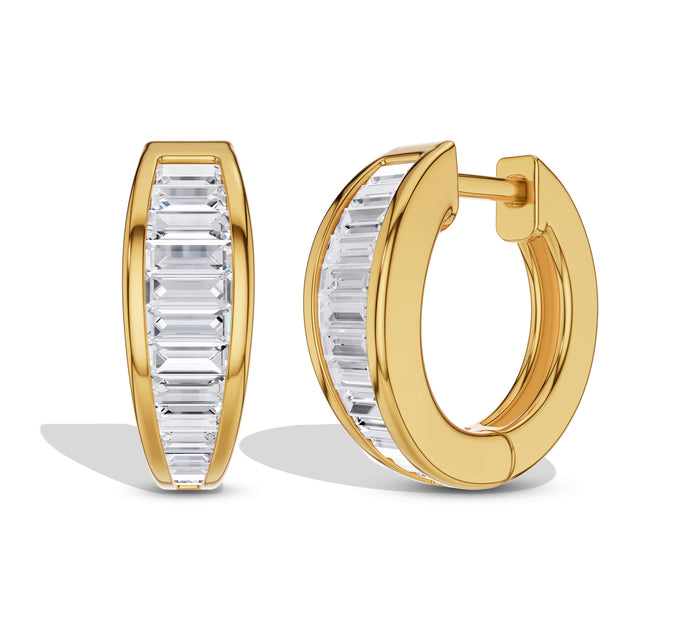 Baguette Diamond Huggie Hoop Earrings in Yellow Gold