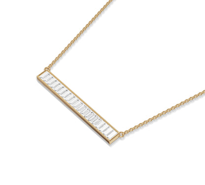 14K gold bar necklace with lab-created baguette diamonds