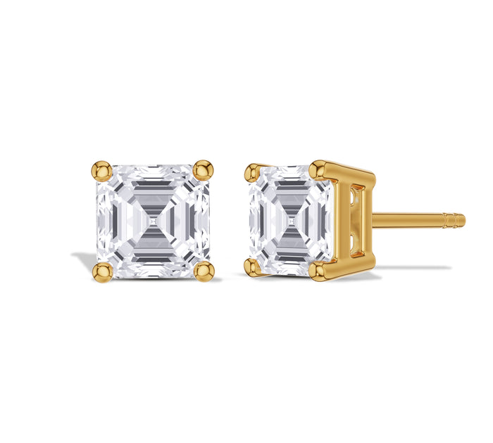 Asscher Cut Solitaire Diamond Studs Earrings