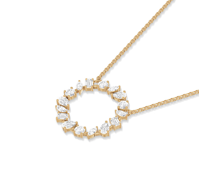 Multi Shape Diamond Open Circle Necklace