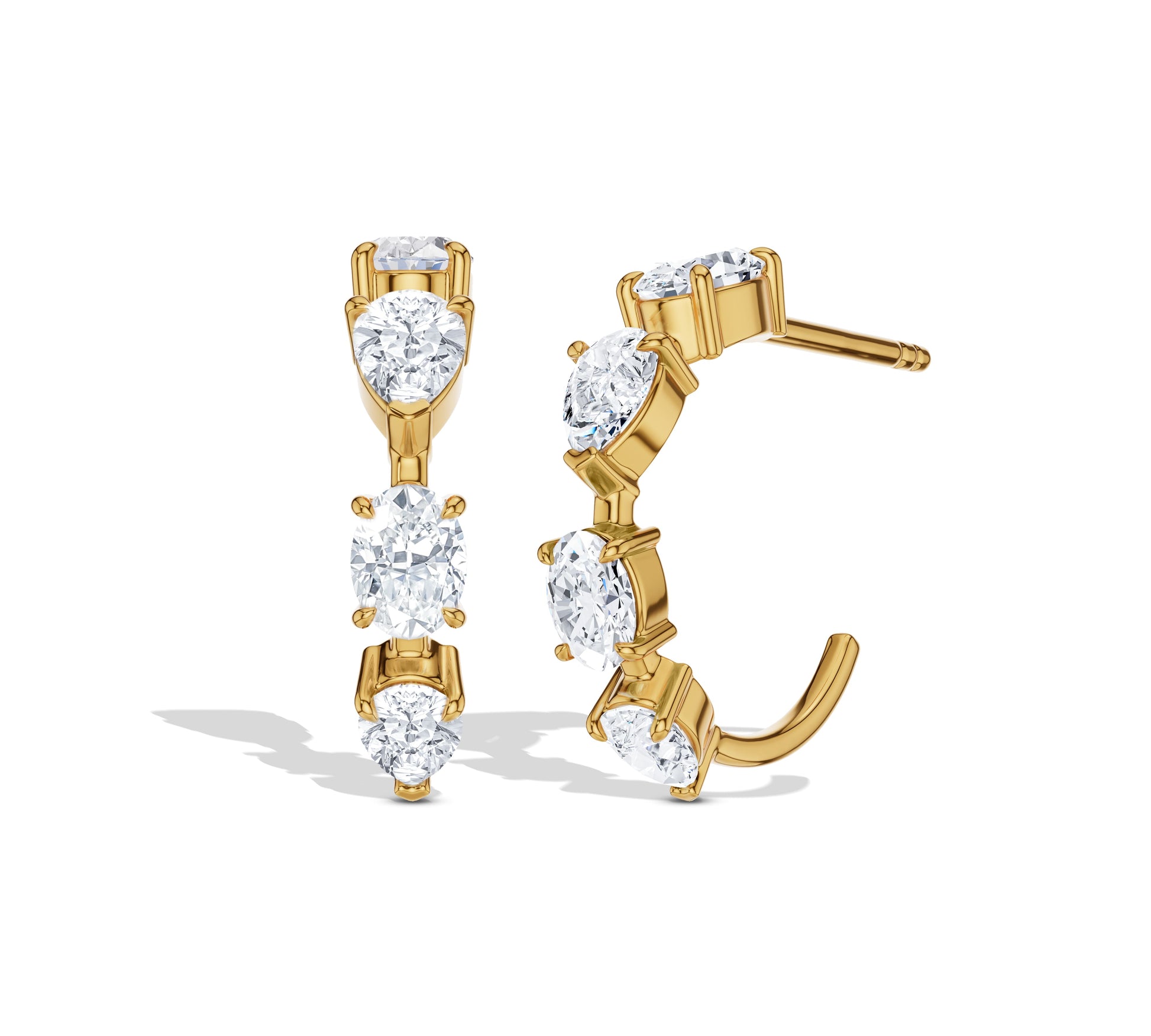 Side and front view of diamond crawler hoops in gold