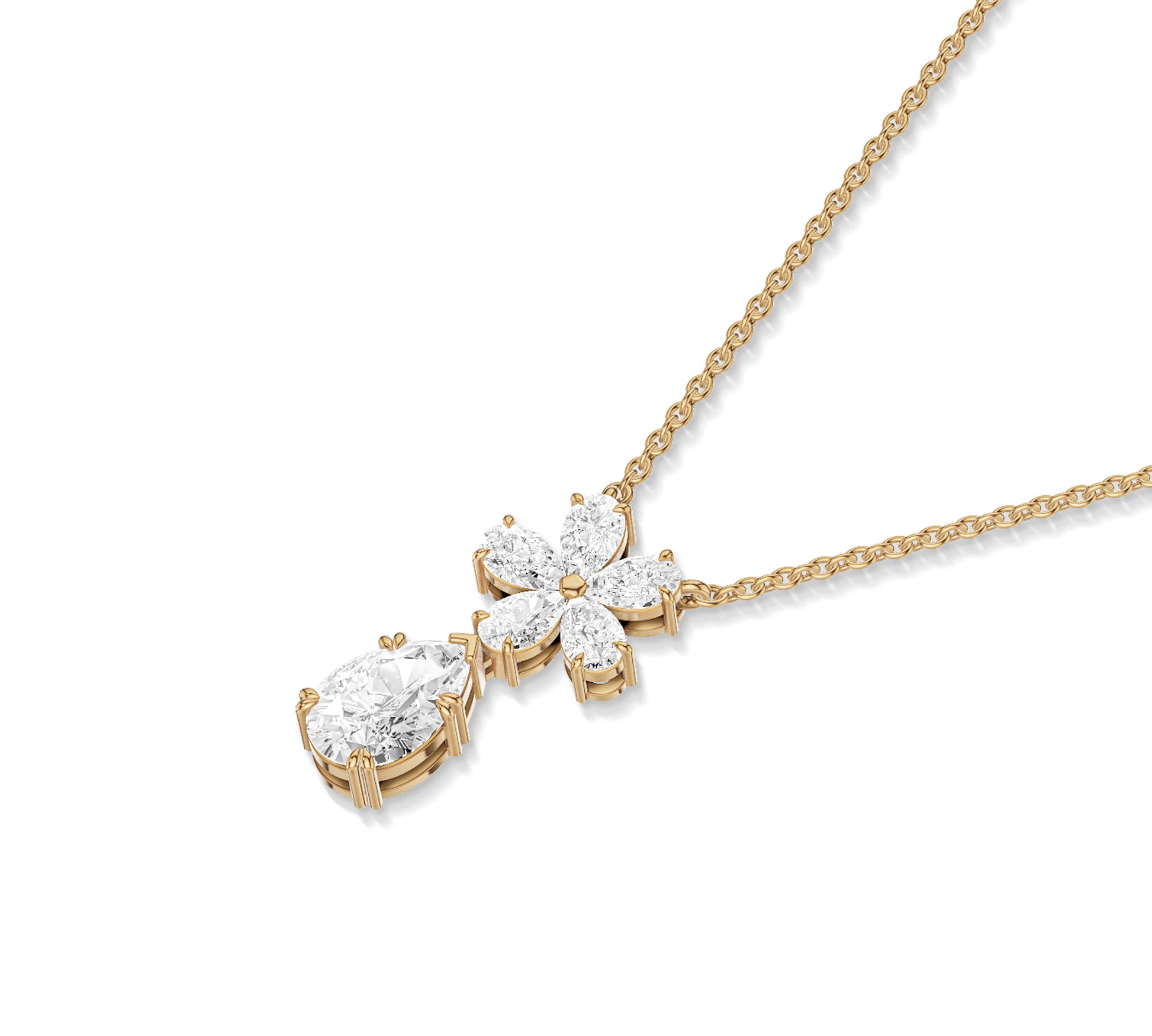 14K yellow gold flower pendant necklace for women