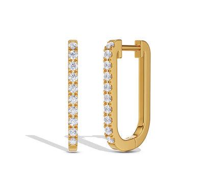 paper clip Side and front view of slim pave gold earrings