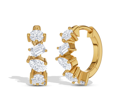 Multi-shaped moissanite earrings in yellow gold