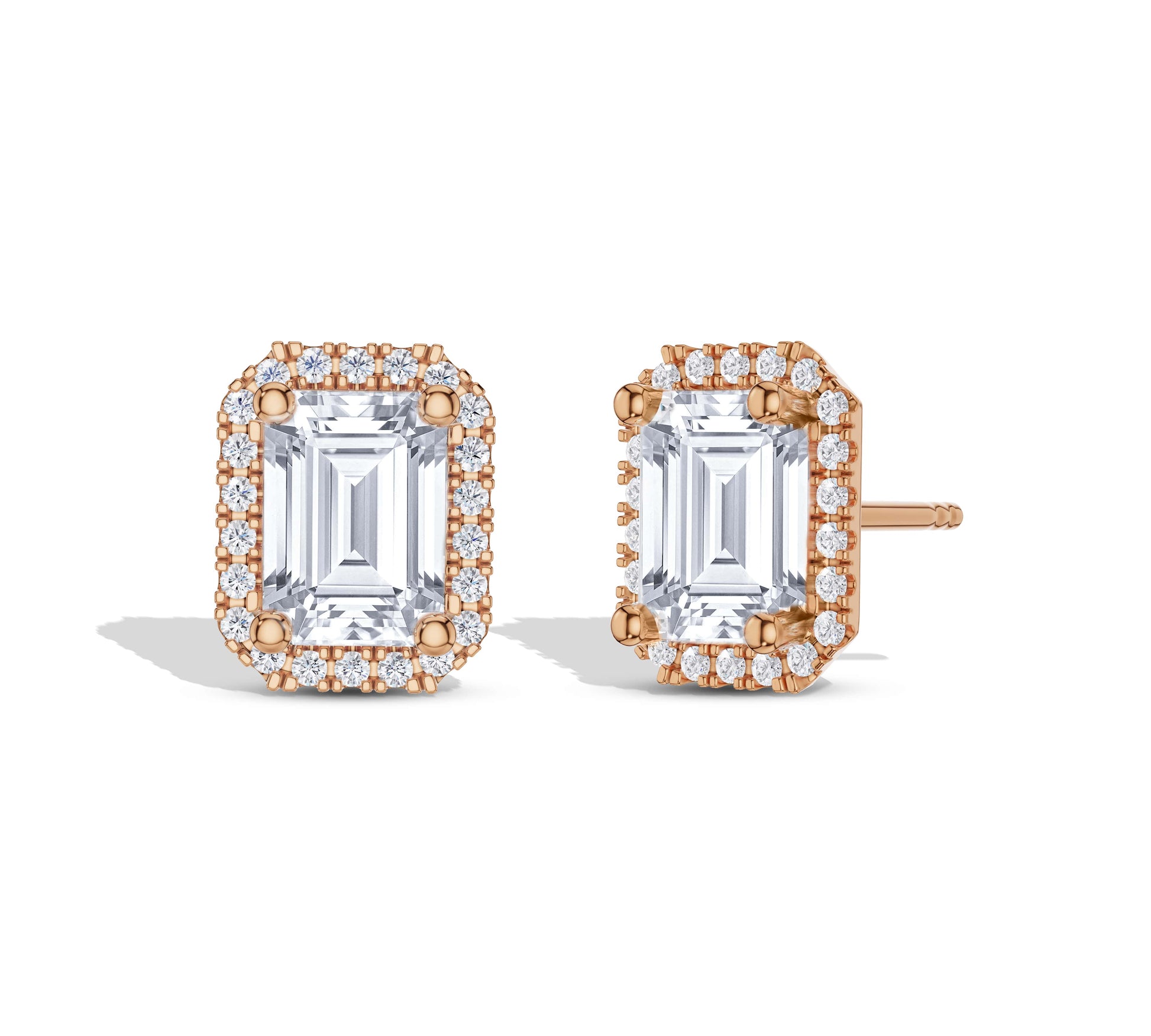 Emerald shape halo earrings for women