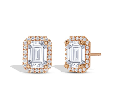 Emerald shape halo earrings for women