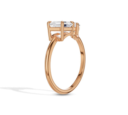 Unique rose gold ring with asscher and heart shaped diamonds