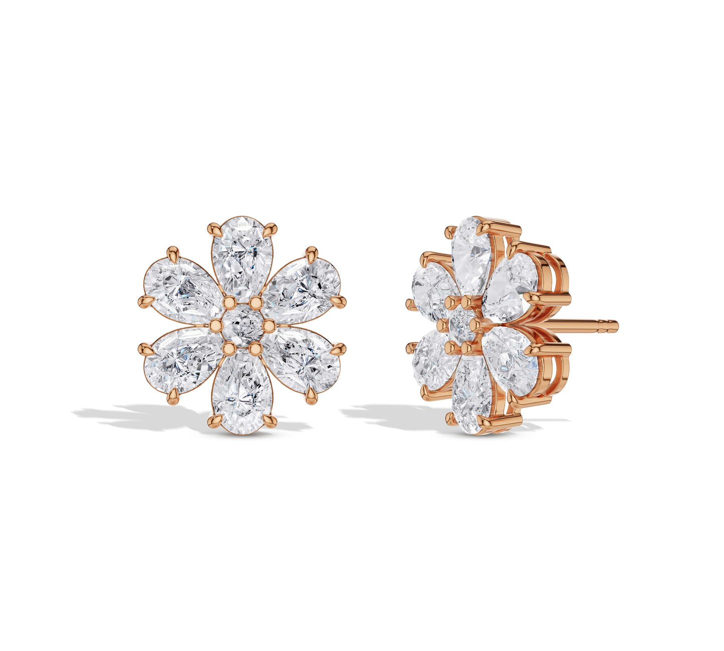 round and pear diamond stud earrings