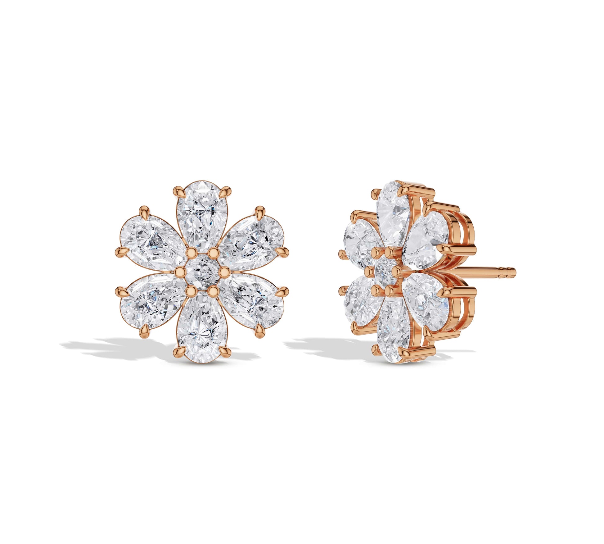 round and pear diamond stud earrings