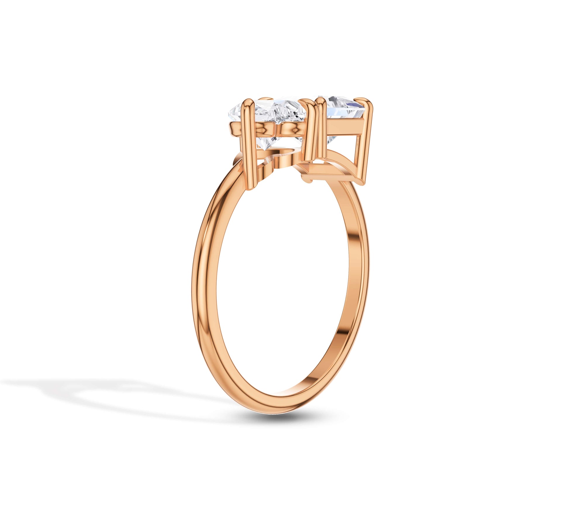 Unique rose gold Toi et Moi ring with square and heart shapes