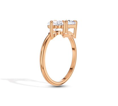 Unique rose gold Toi et Moi ring with square and heart shapes