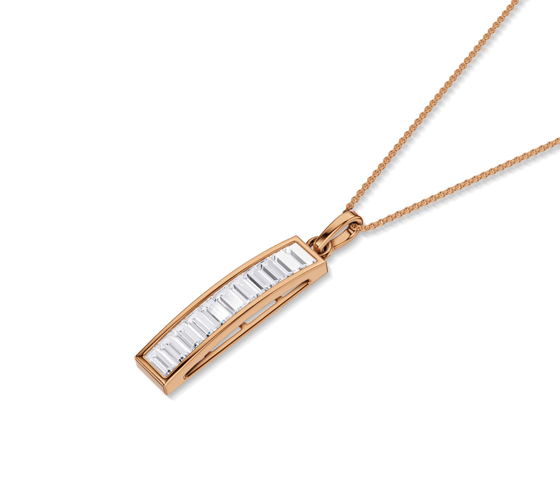 Lab diamond baguette pendant in polished Rose gold