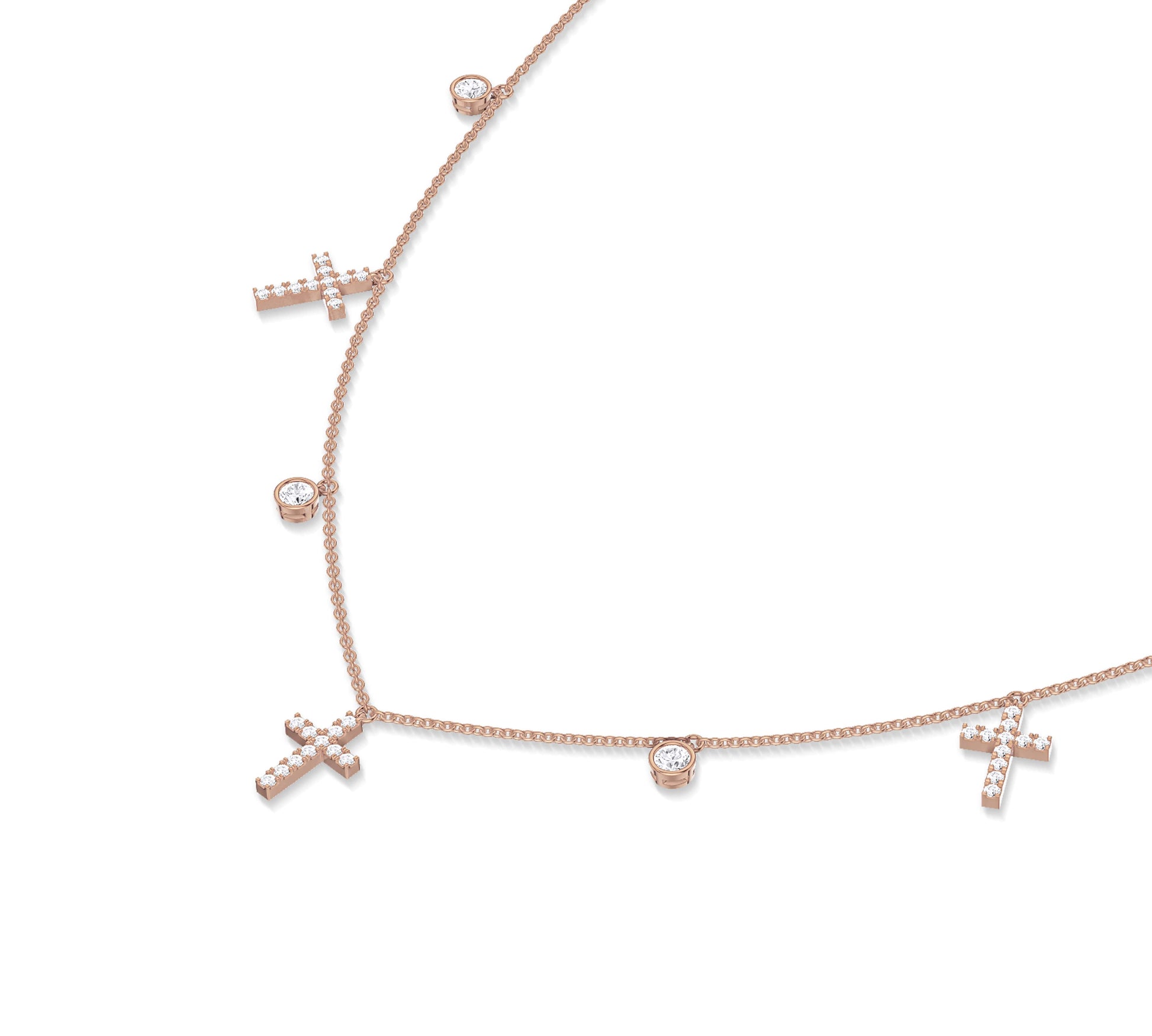 14K rose gold diamond and cross layered necklace