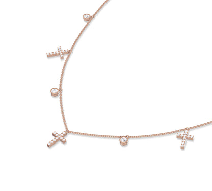 14K rose gold diamond and cross layered necklace