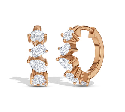 Elegant gold hoops with three distinct diamond cuts