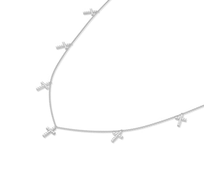 14K white gold diamond charm choker with crosses