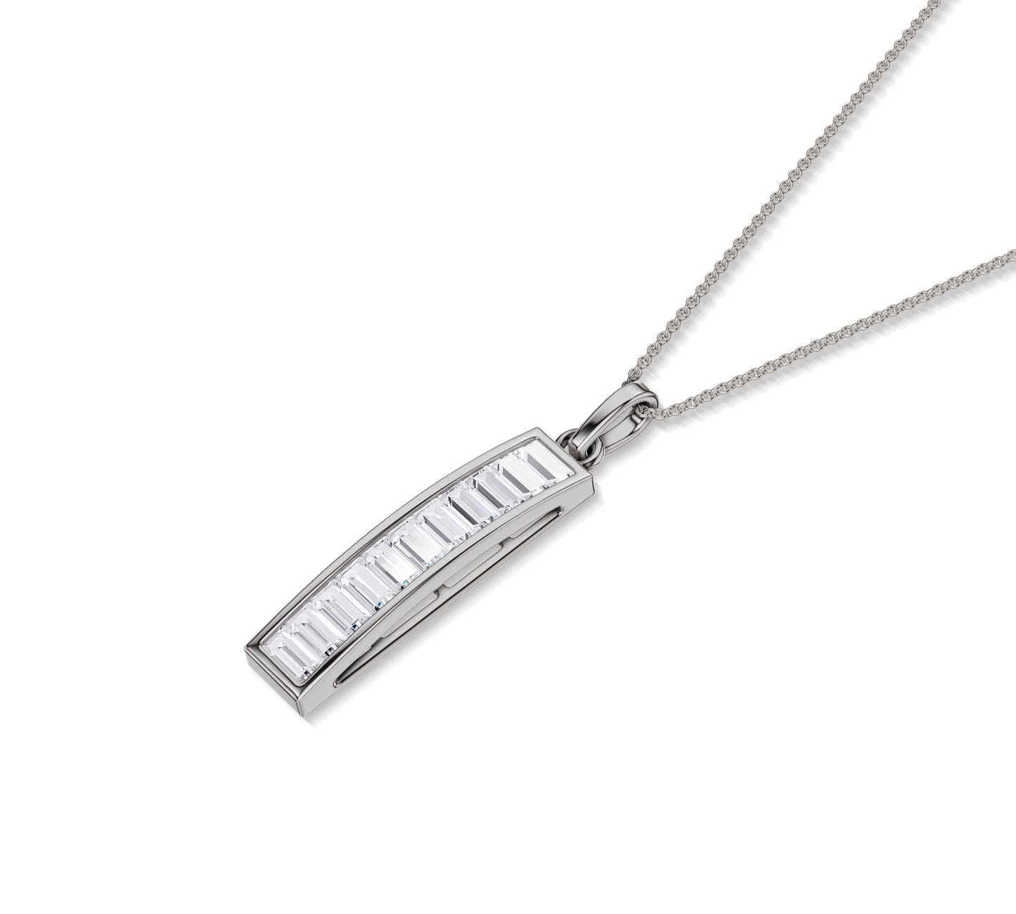 Modern jewelry piece featuring baguette step cuts