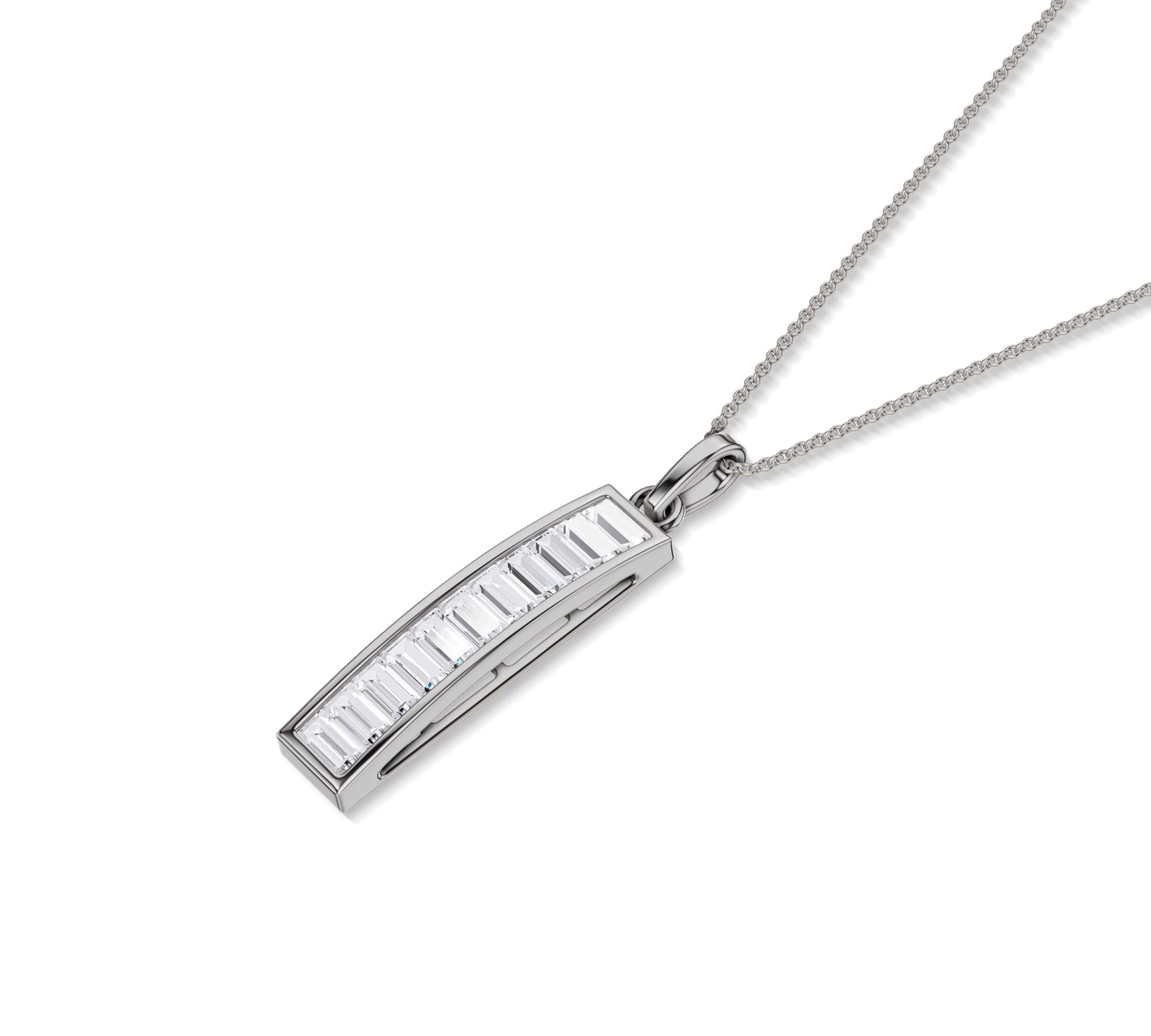 Modern jewelry piece featuring baguette step cuts