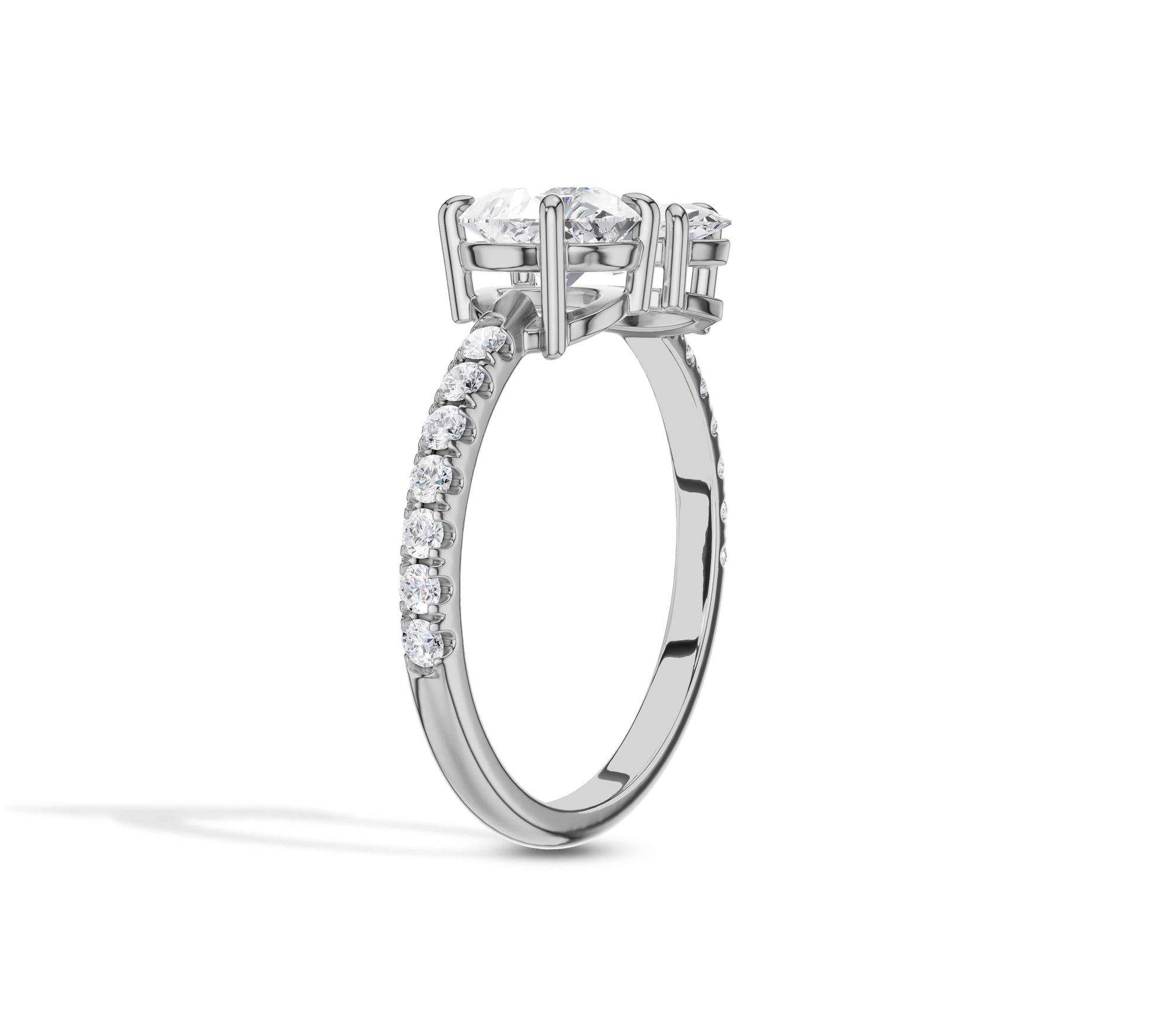 White gold engagement band with lab diamonds and pave sides