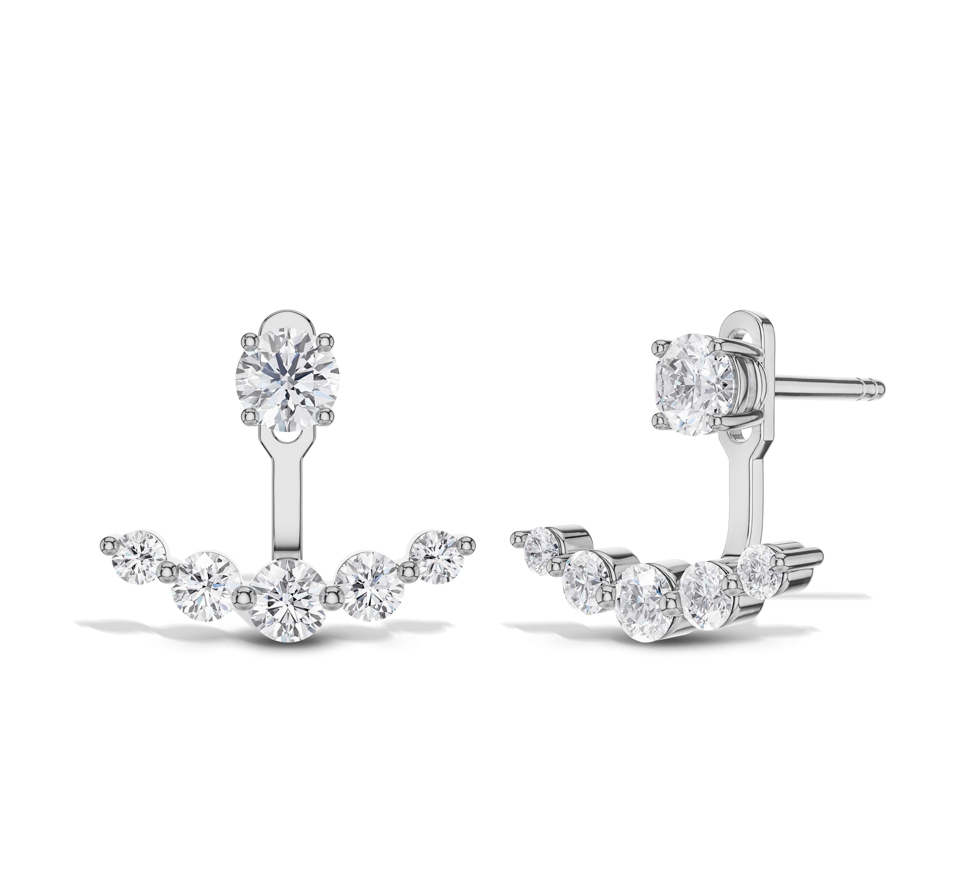 Dainty white gold jacket earrings with diamonds
