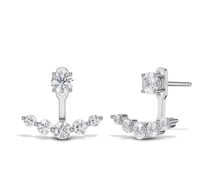 Dainty white gold jacket earrings with diamonds
