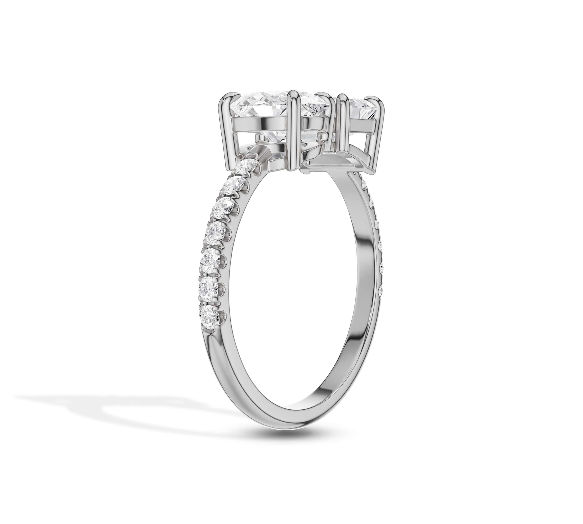 White gold dual engagement ring with pavé diamonds