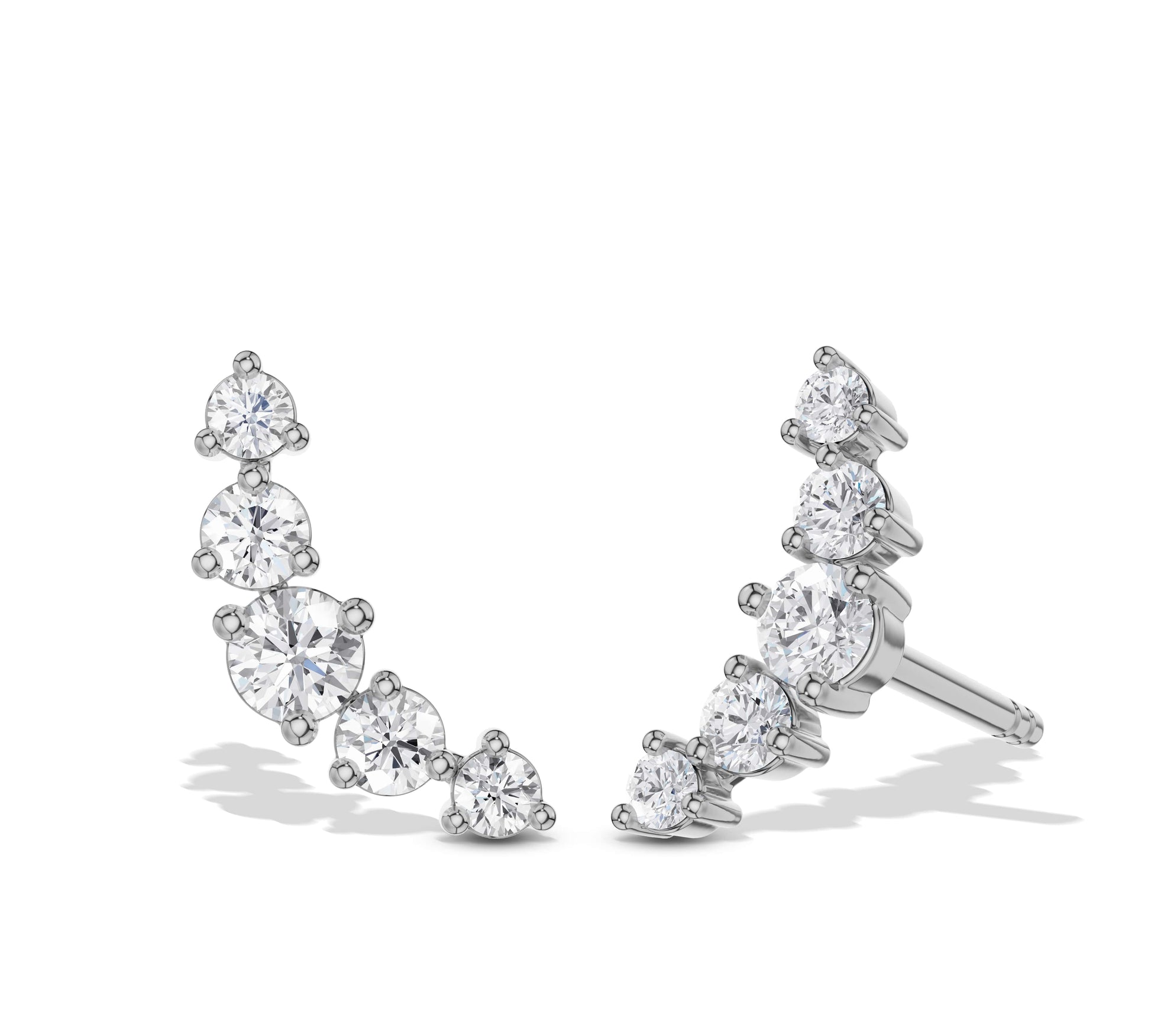 14K white gold ear climbers with sparkling moissanite