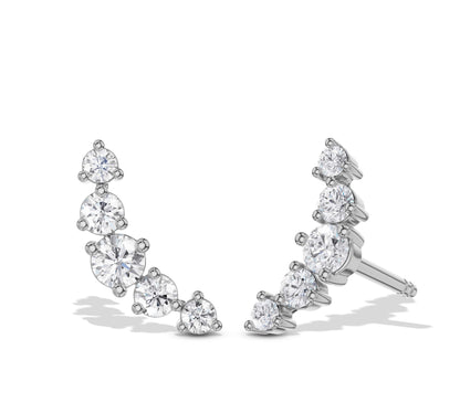 14K white gold ear climbers with sparkling moissanite
