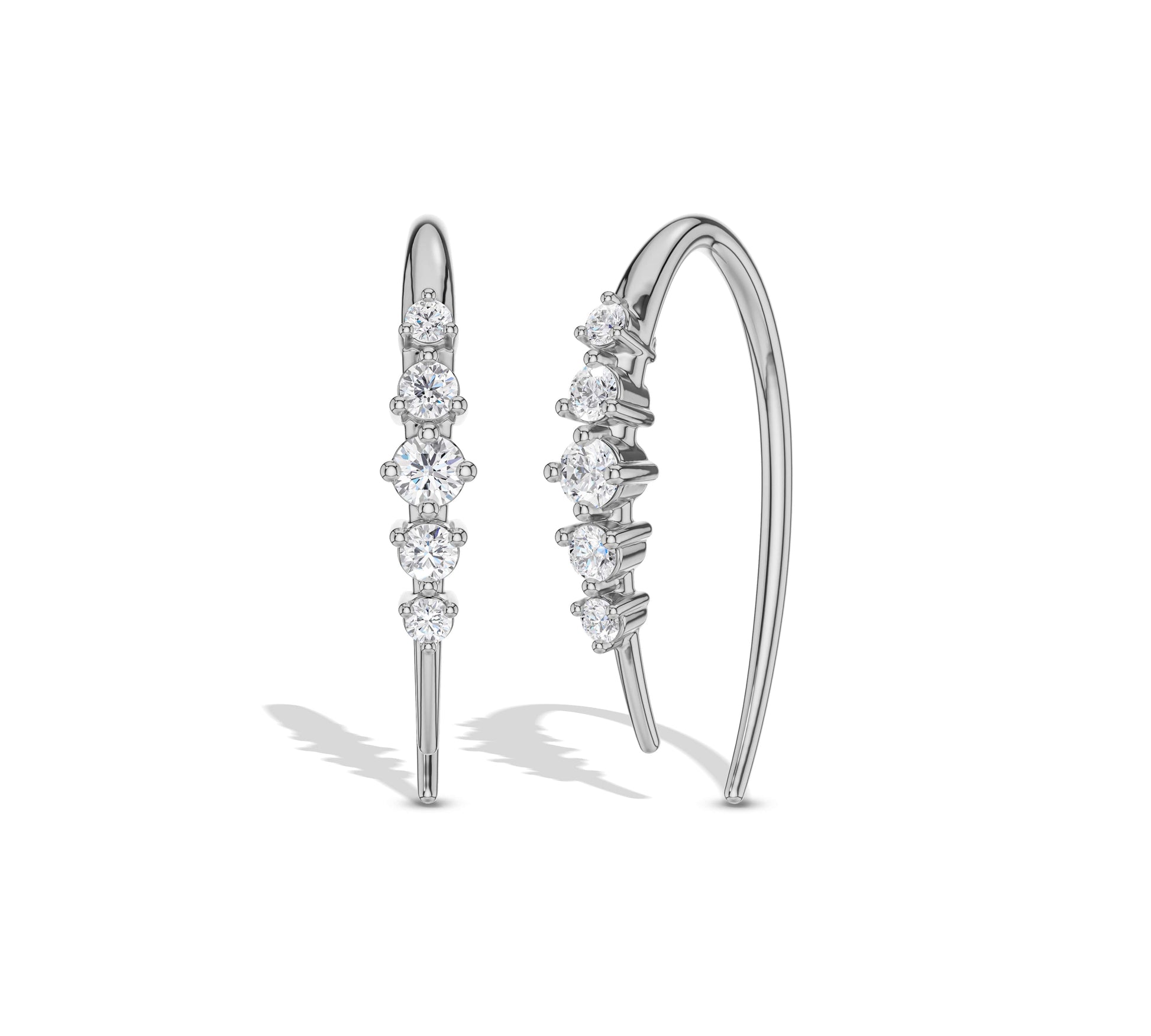 White gold graduated diamond ear hooks