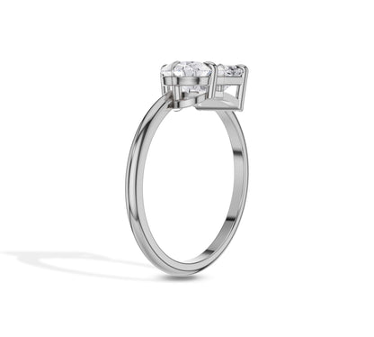 Lab grown white gold ring with dual cut stones