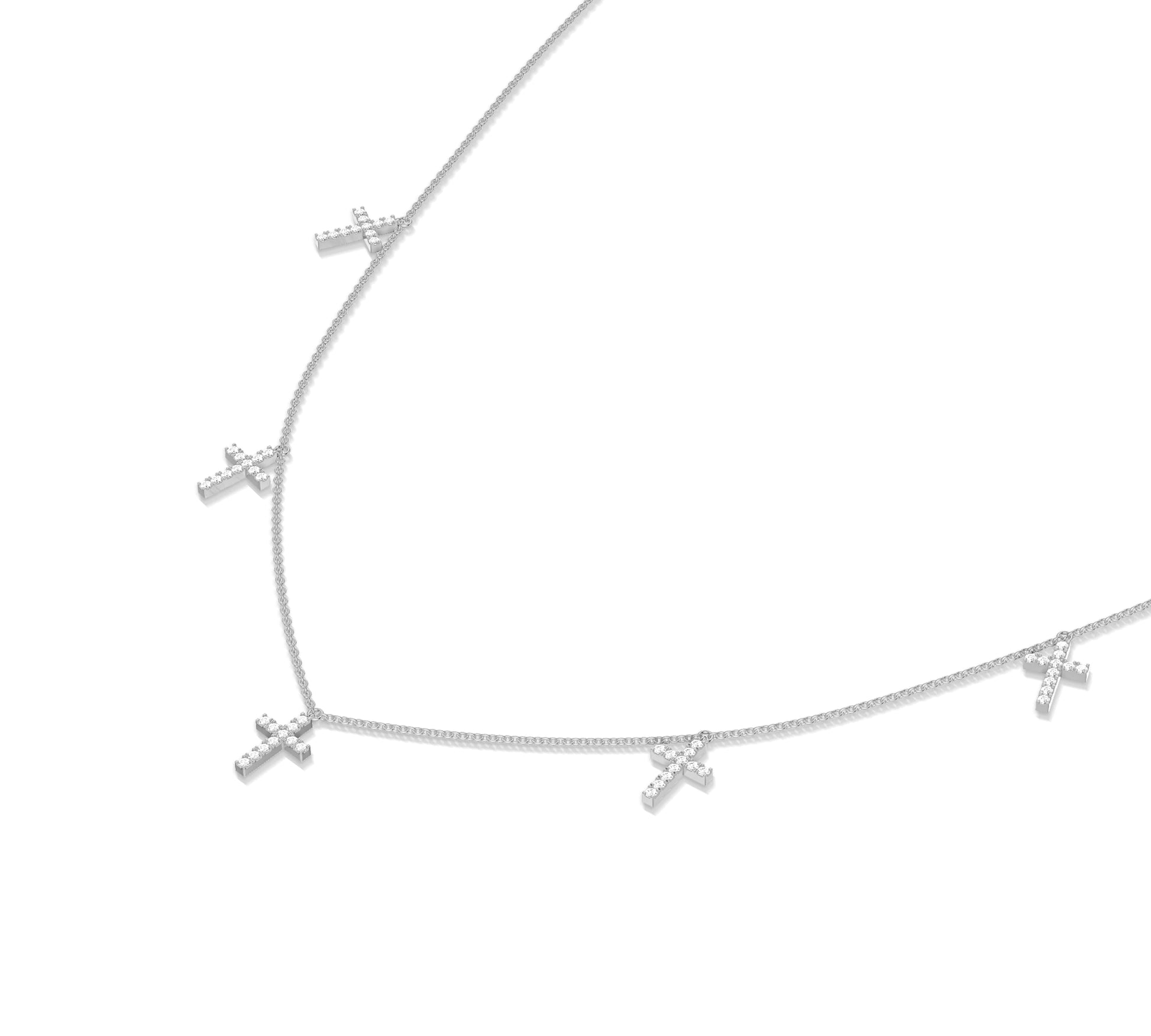 14K white gold layered necklace with pavé cross charms