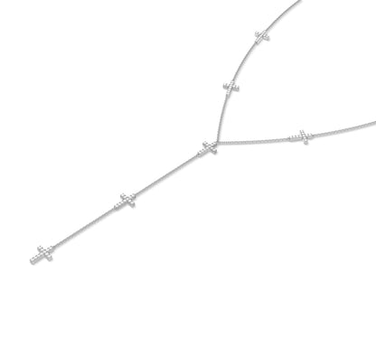 Chic white gold long drop necklace with cross charms