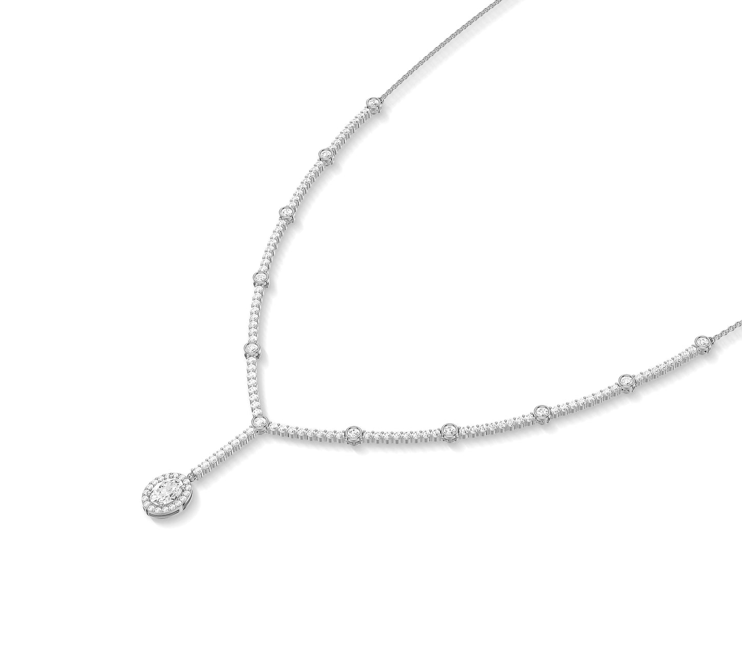 Diamond Y necklace featuring lab-grown oval-cut diamond