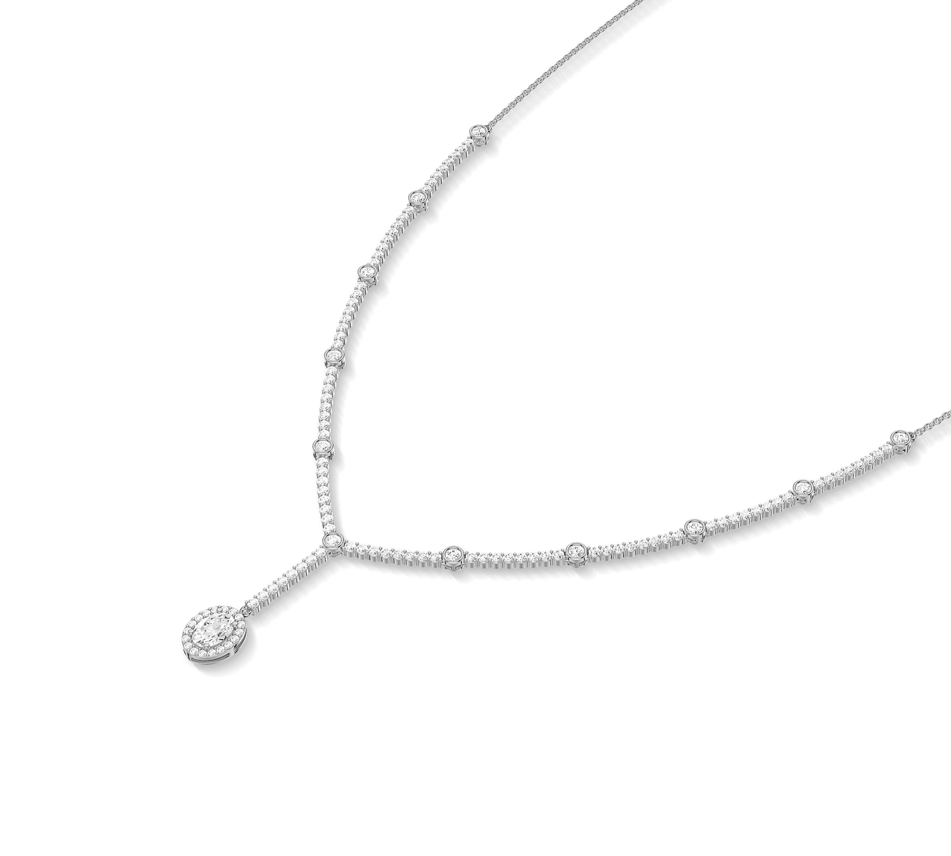 Diamond Y necklace featuring lab-grown oval-cut diamond