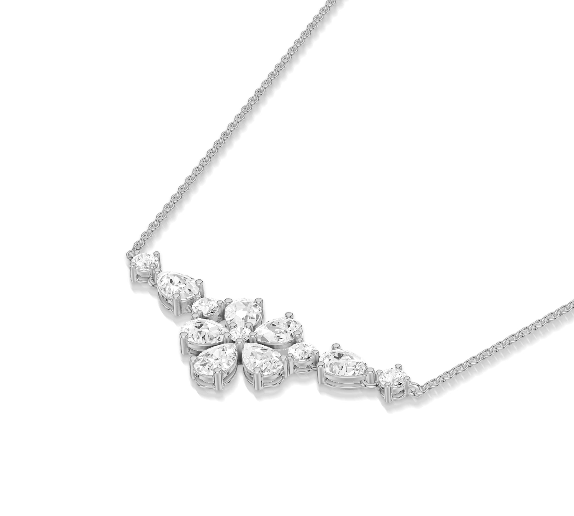 Diamond floral pendant necklace with fine gold chain