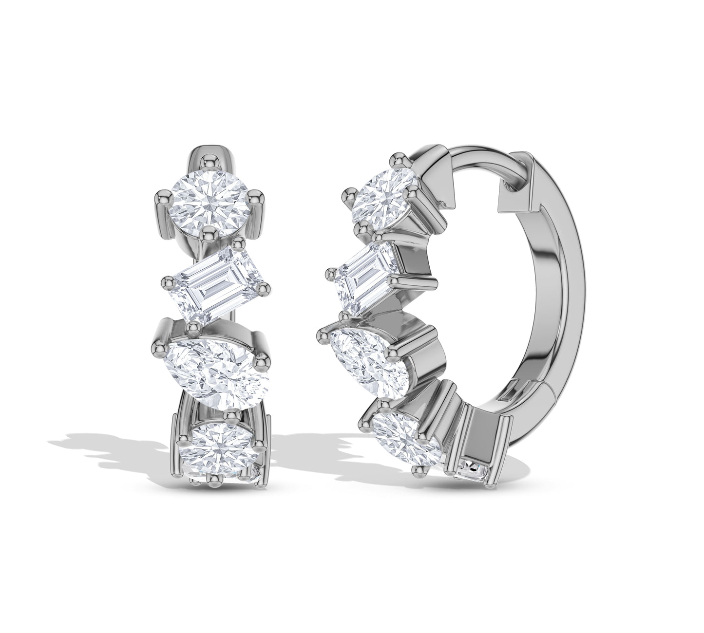 Close-up of multi-shaped diamond hoop design