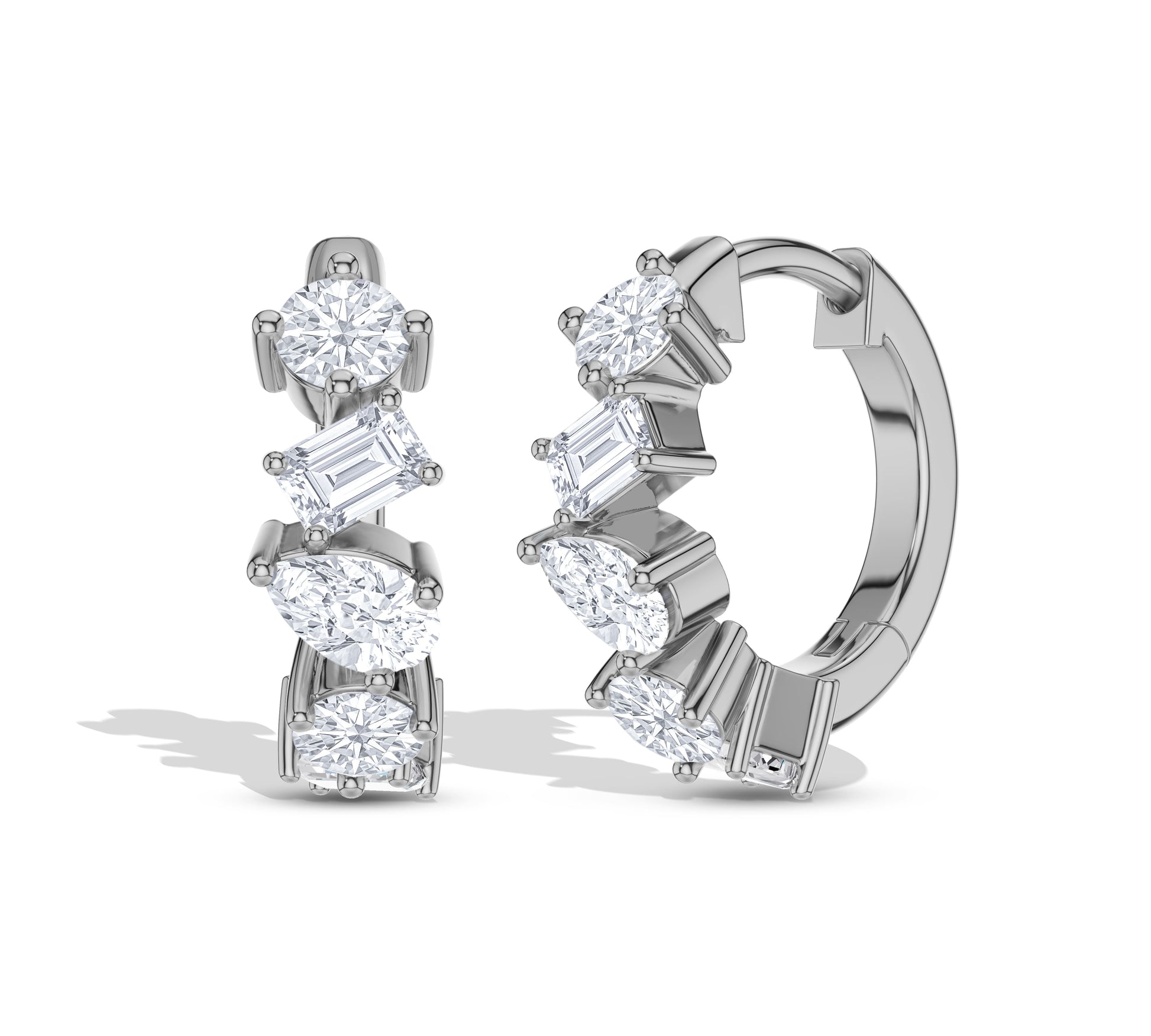 Close-up of multi-shaped diamond hoop design