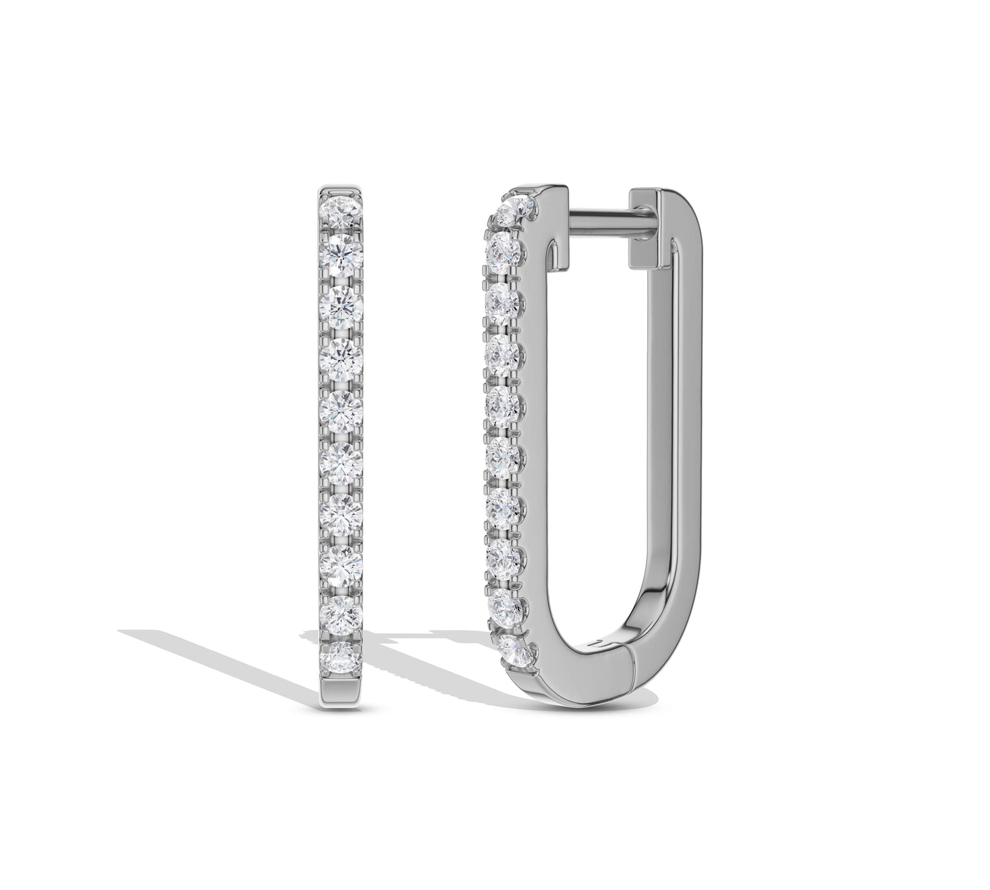 Modern thin gold earrings with sparkling moissanite
