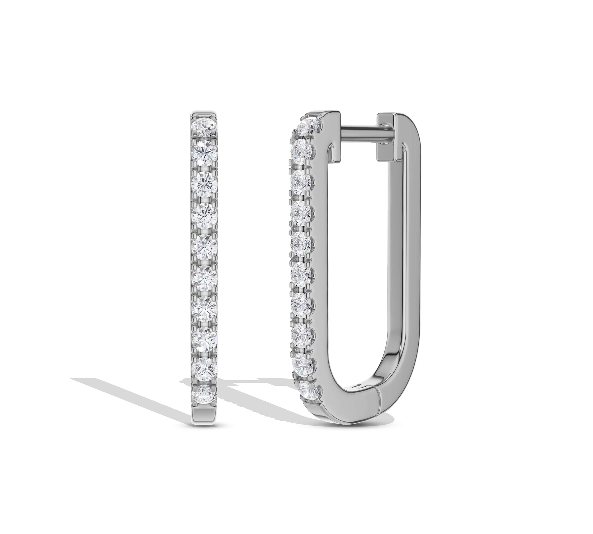 Modern thin gold earrings with sparkling moissanite